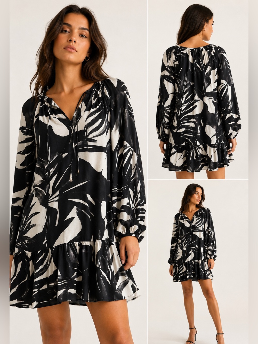 H&M Black & White Tropical Print Dress - Picture 2 of 8